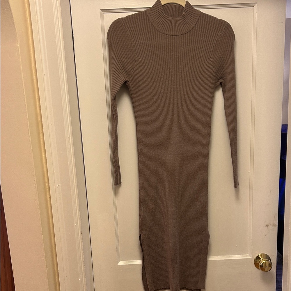 Magaschoni Taupe Long Sleeve Knit Dress